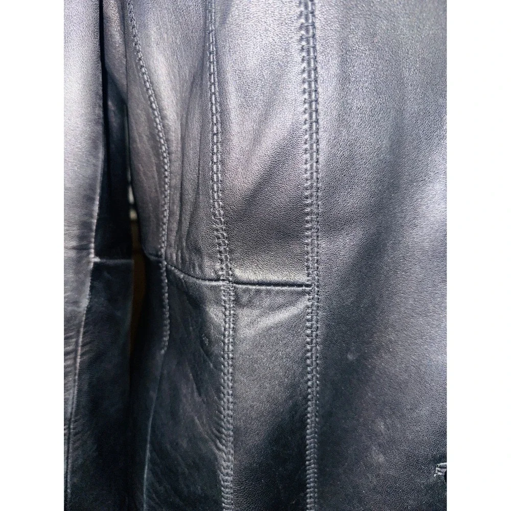 Avanti New York Black Leather Blazer Jacket Whipstitch 3 Button Womens M A6